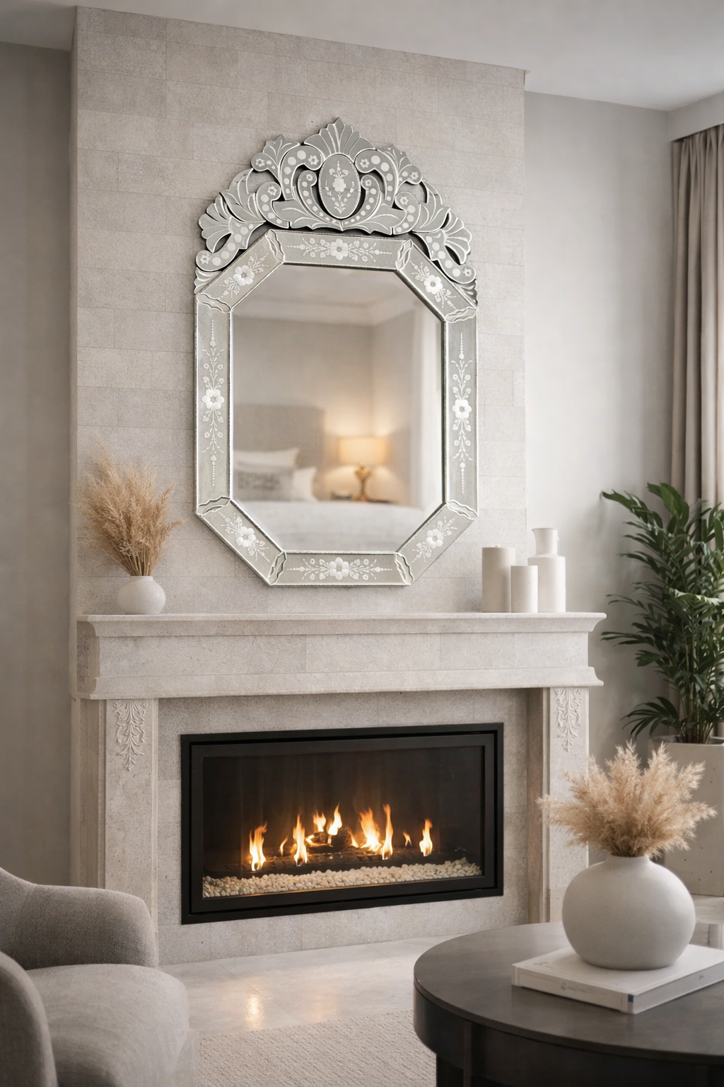 Handmade Silver Glass Octagonal Shape Framed Decorative Venetian Mirror Handmade Silver Glass Octagonal Shape Framed Decorative Venetian Mirror